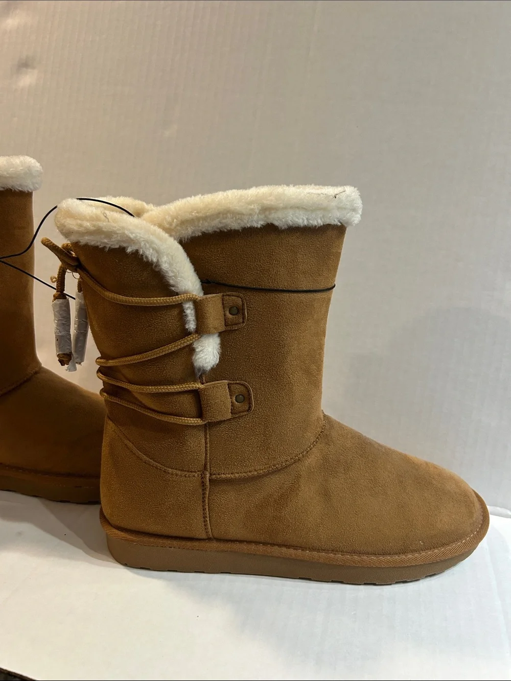 Women's Tan Faux-Suede Winter Boots with Shearling Trim size 11 womens